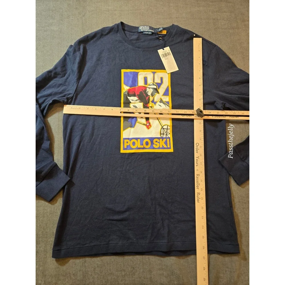 Polo Ralph Lauren Mens Small Ski Sports Classic Fit Navy Long Sleeve T-Shirt NWT